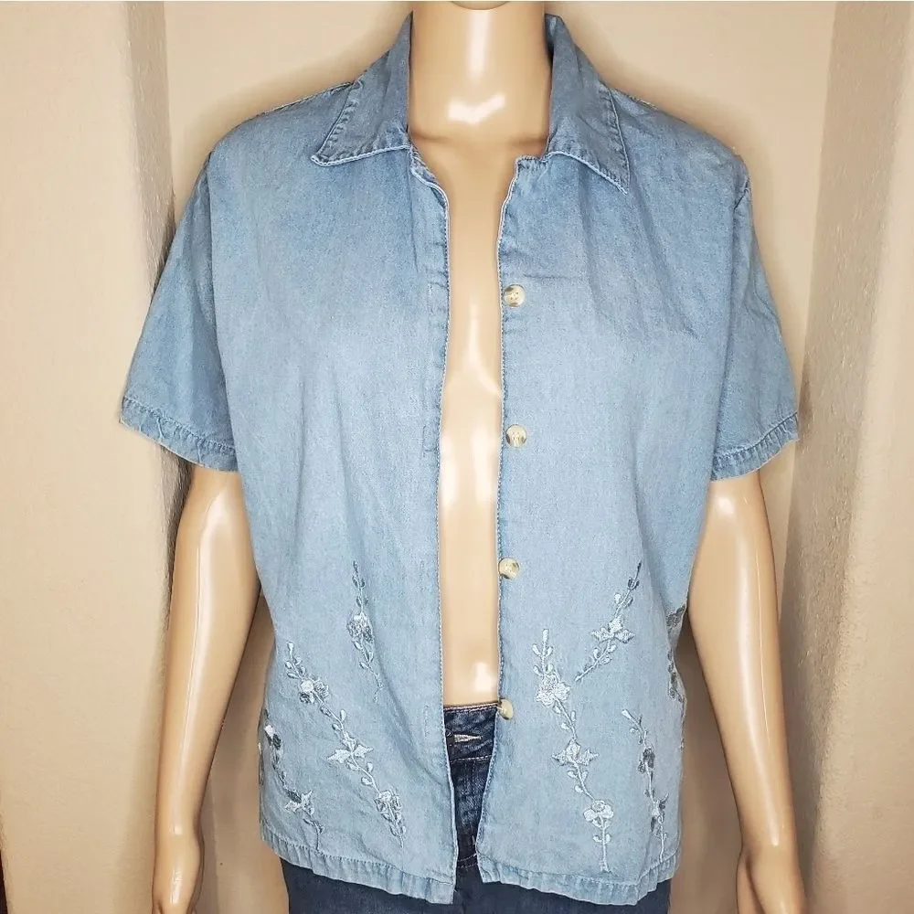 Vintage soft touch Embroidered Denim Shirt - Picture 2 of 8